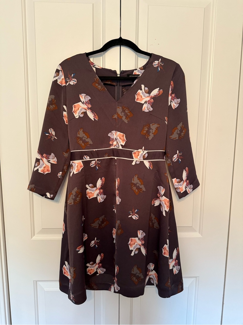 Banana Republic Brown Floral Long-Sleeve A-Line Dress